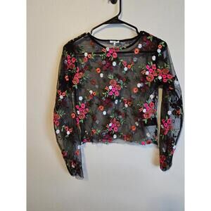 Kimchi Blue Sheer Floral Embroidered Mesh Long Sleeve(S)